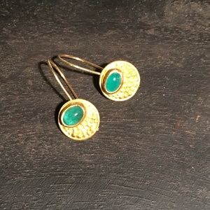 22K Gold Granulated Emerald Cabochon Drop EarrIngs